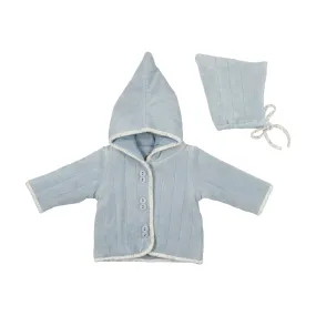 Bee & Dee Quilted Print Velour Jacket With Hat- Dusty Blue