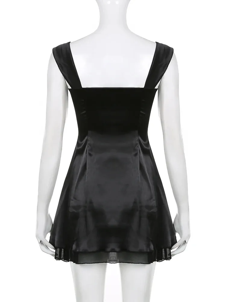 Fashion Chic Bow Party Women Dresses Tank Elegant Sundress Mini Double Layer Summer Dress A-Line Sleeveless Outfits