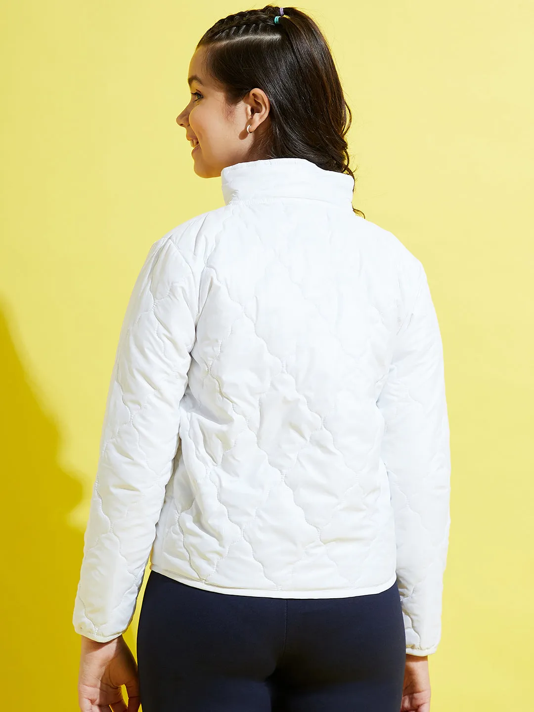 Girls White Quilted Jacket - Lyush Kids