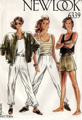 New Look 6339 Womens Pants Shorts Tank Top & Bomber Jacket 1980s Vintage Sewing Pattern Sizes 8 - 16 UNCUT Factory Folded