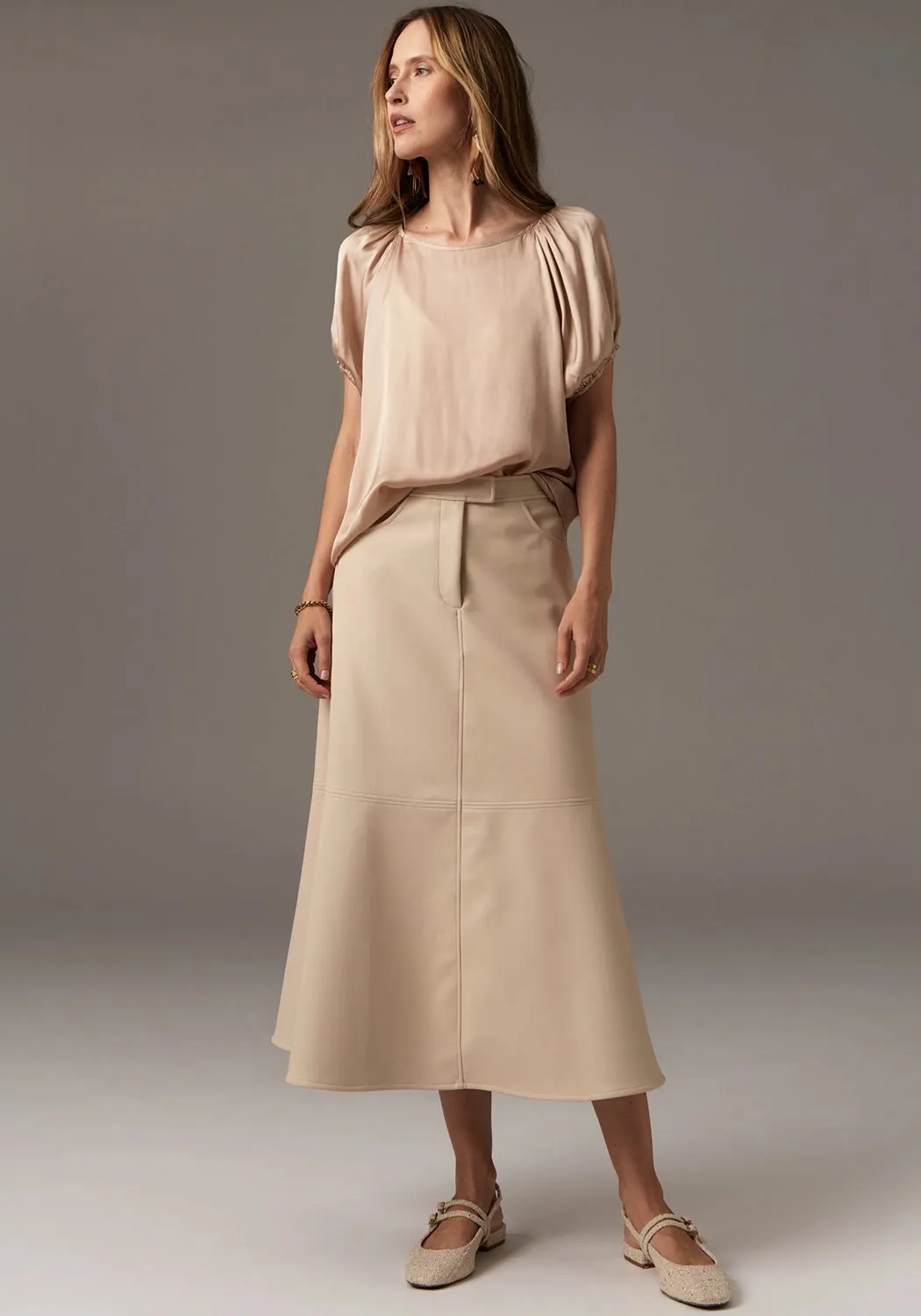 POL | OLLIE FAUX LEATHER SKIRT | PEBBLE