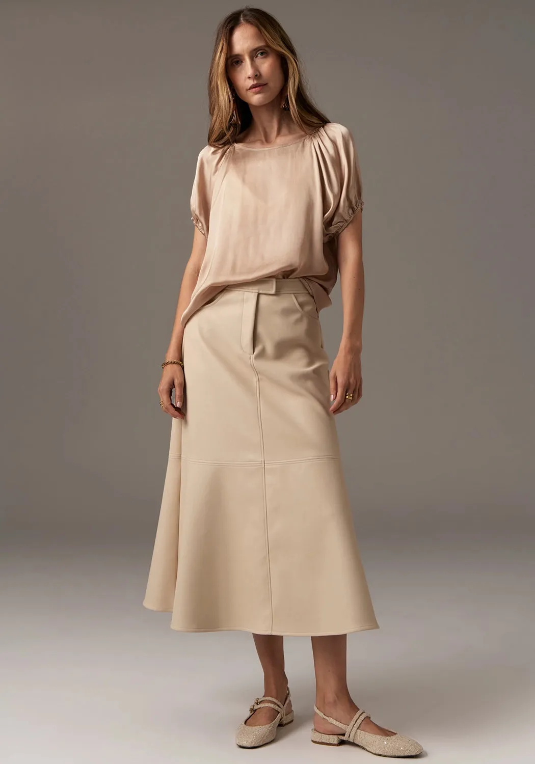 POL | OLLIE FAUX LEATHER SKIRT | PEBBLE