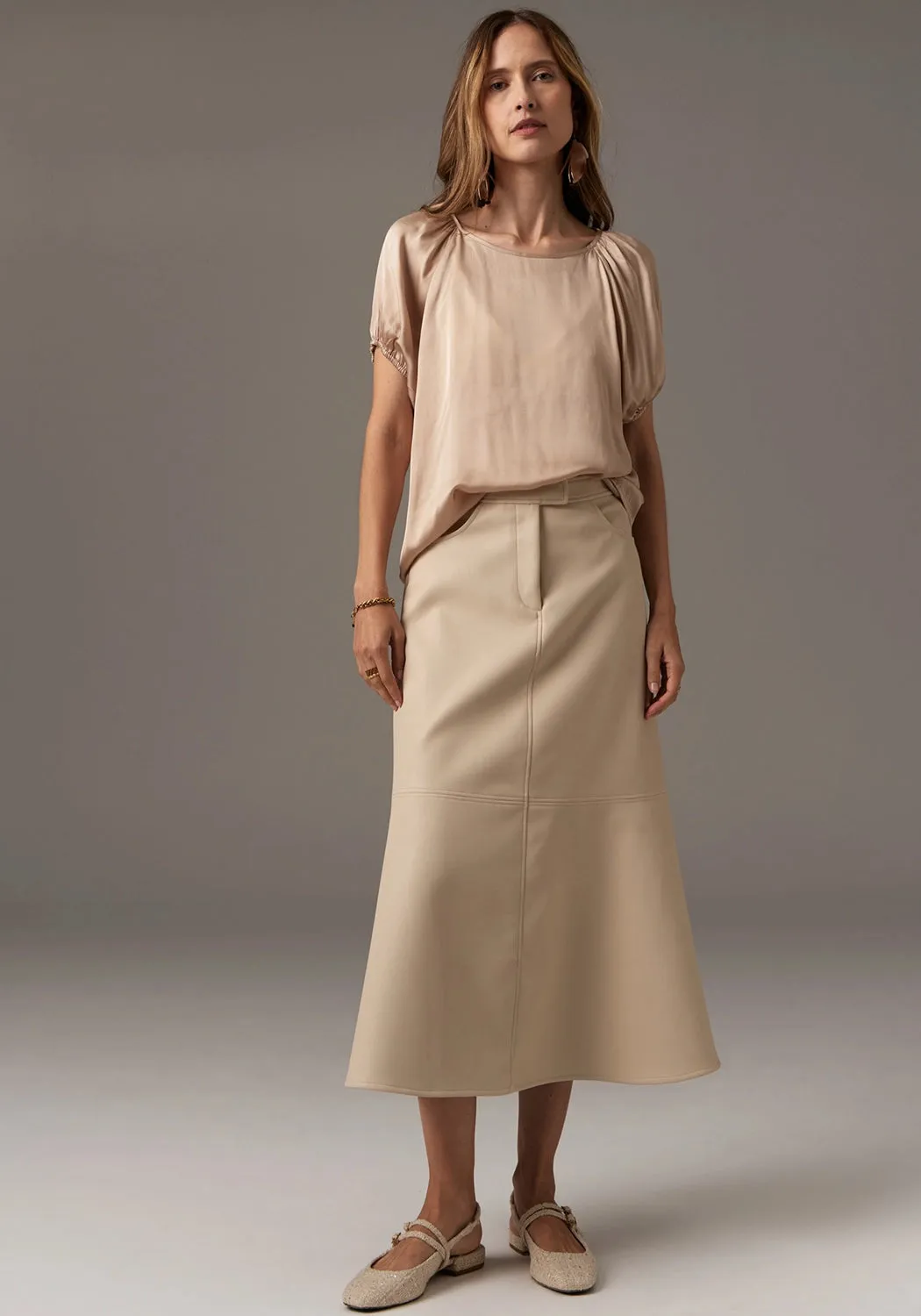 POL | OLLIE FAUX LEATHER SKIRT | PEBBLE