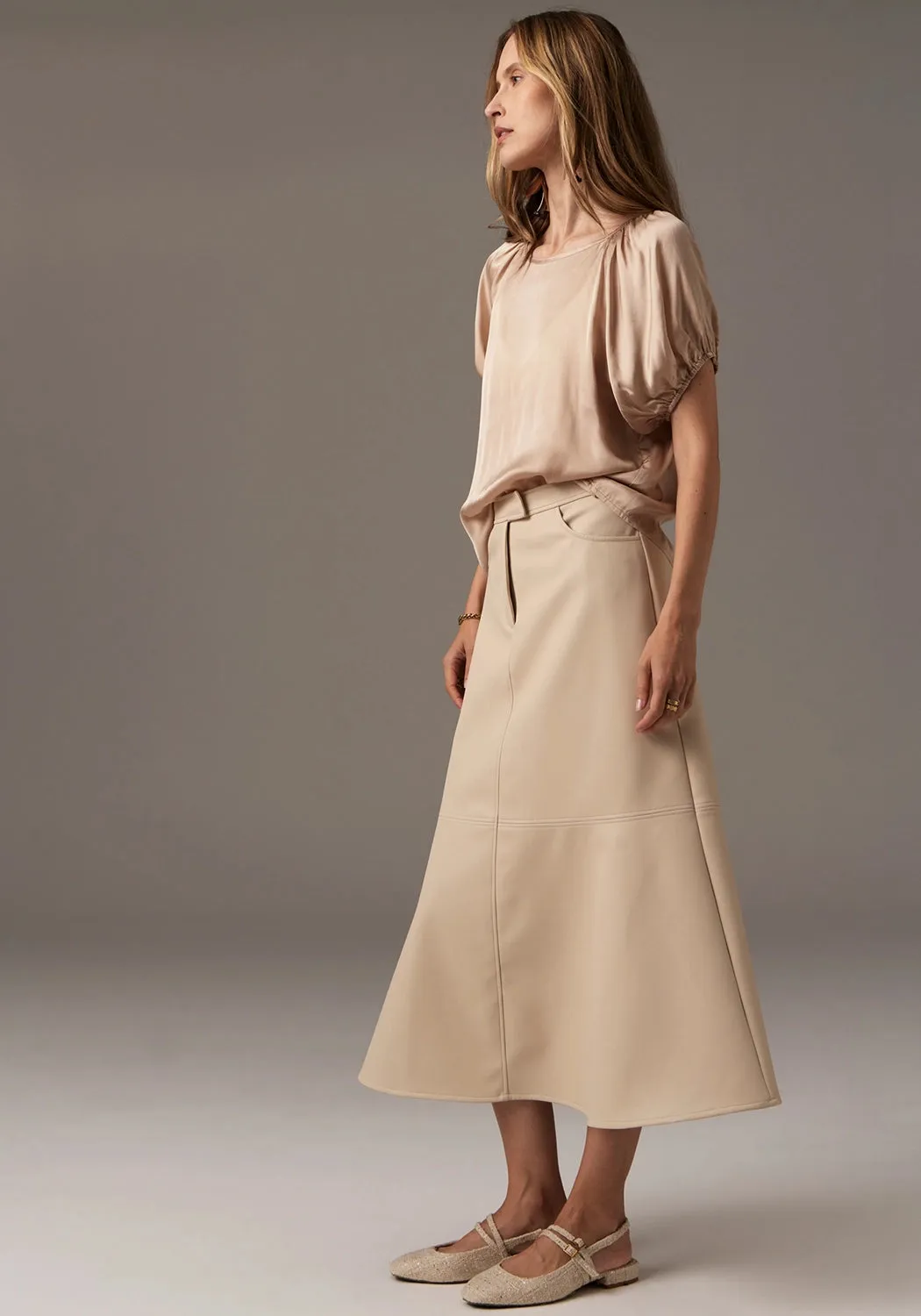POL | OLLIE FAUX LEATHER SKIRT | PEBBLE