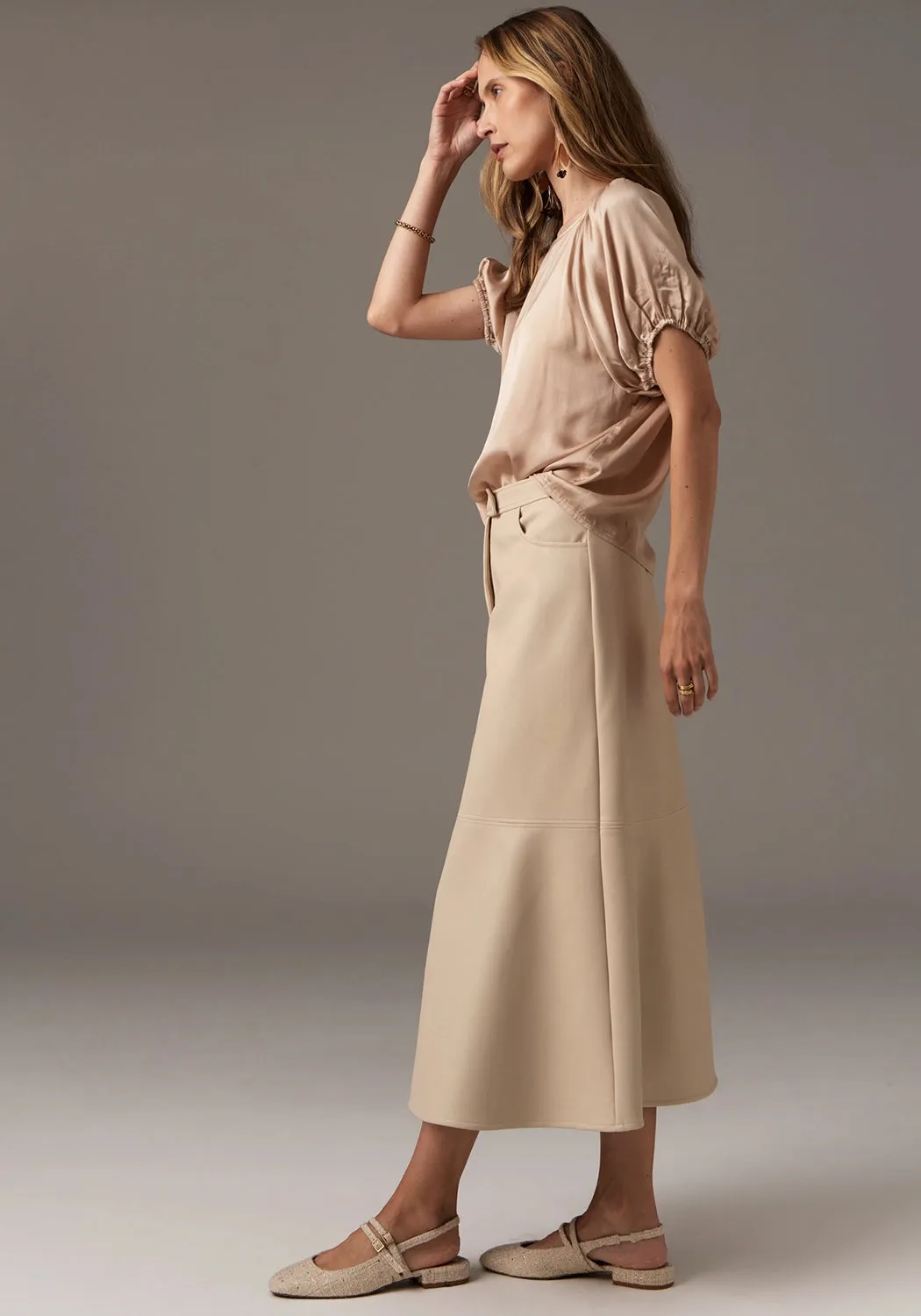 POL | OLLIE FAUX LEATHER SKIRT | PEBBLE