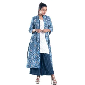 Pushp bagru printed golden mix jacket set with kurta and culottes