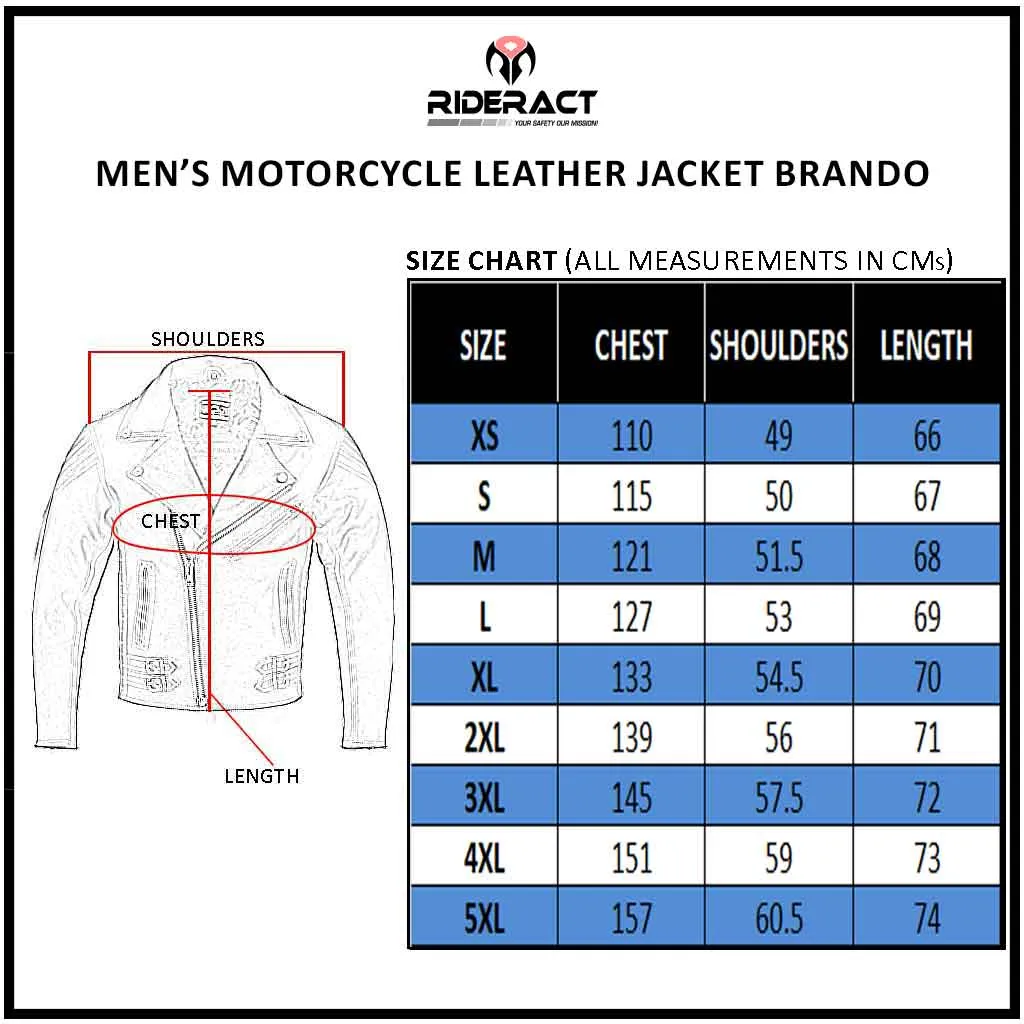 RIDERACT® Men Motorcycle Leather Jacket Brando Adjustable Moto Leather Jacket