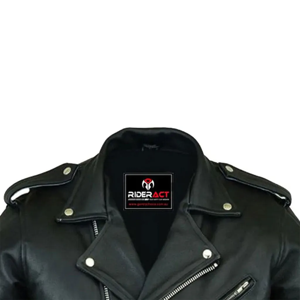 RIDERACT® Men Motorcycle Leather Jacket Brando Adjustable Moto Leather Jacket