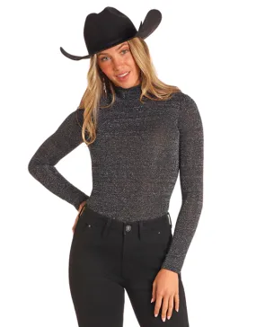 Rock and Roll Cowgirl Women's Black Lurex Mockneck Top BW22T04478