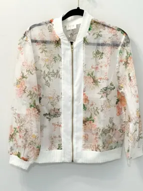 Sheer Floral Bomber Jacket