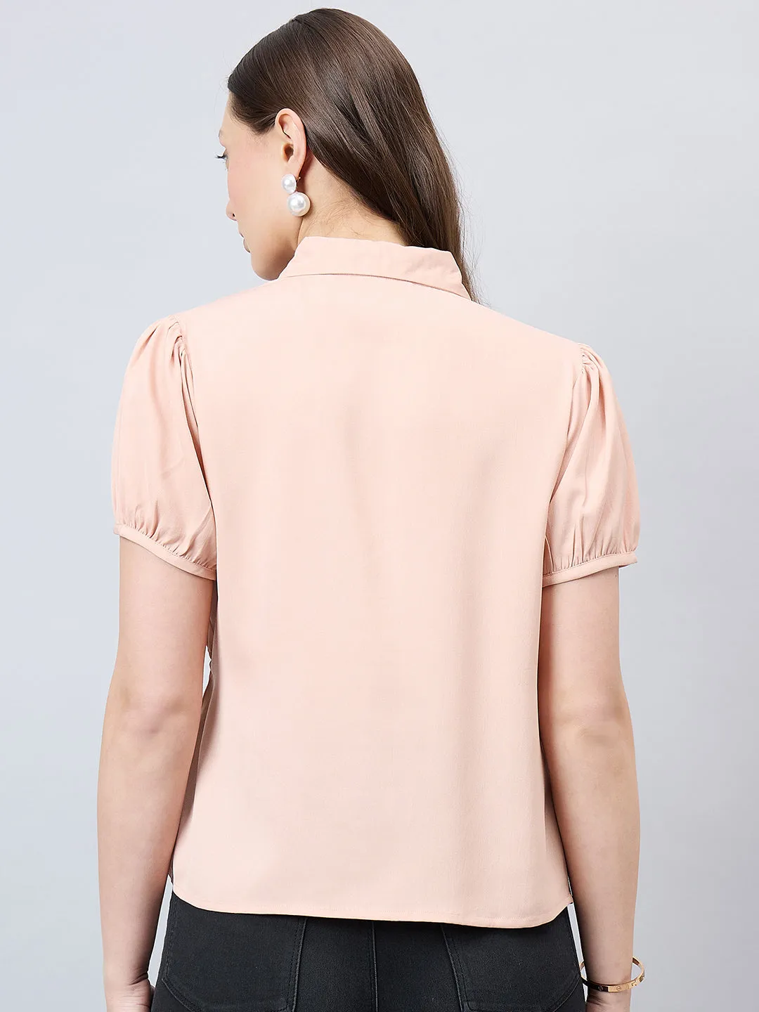 Style Quotient Women Solid Nude Polymoss Regular Fit Semi Formal Shirt