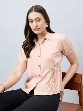 Style Quotient Women Solid Nude Polymoss Regular Fit Semi Formal Shirt